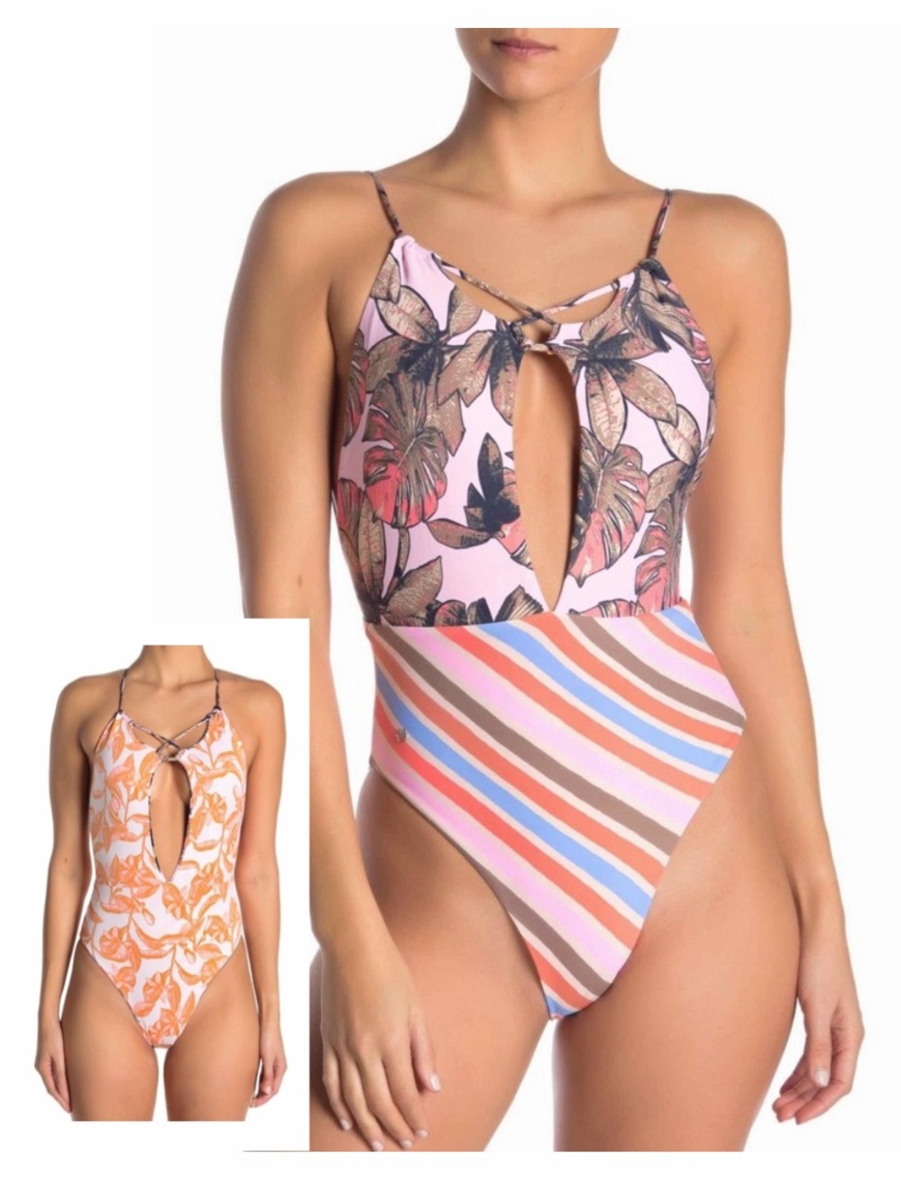 NWT Maaji Cor De Rosa Printed One-Piece Swimsuit Pink Stripes Reversible Sz L
